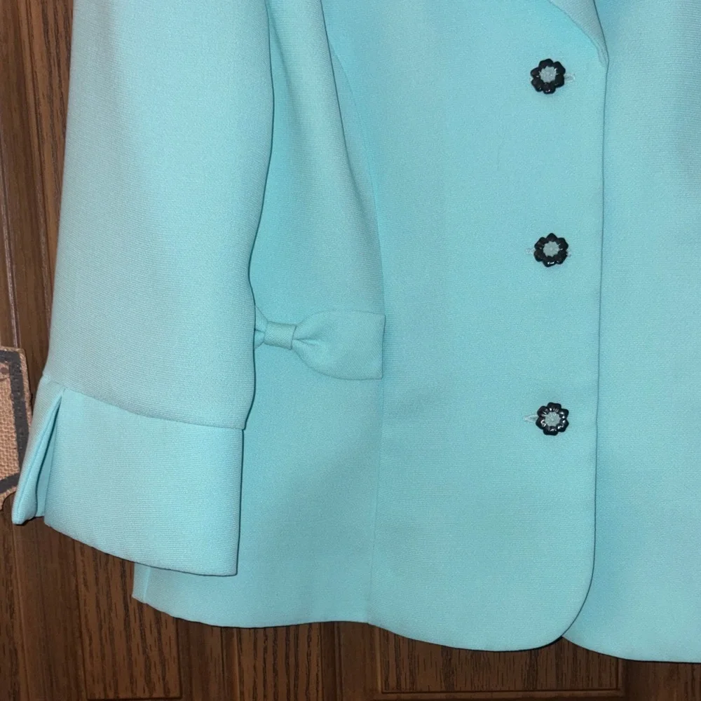 Studio I Aqua Blazer with Flower Buttons - Picture 3 of 5